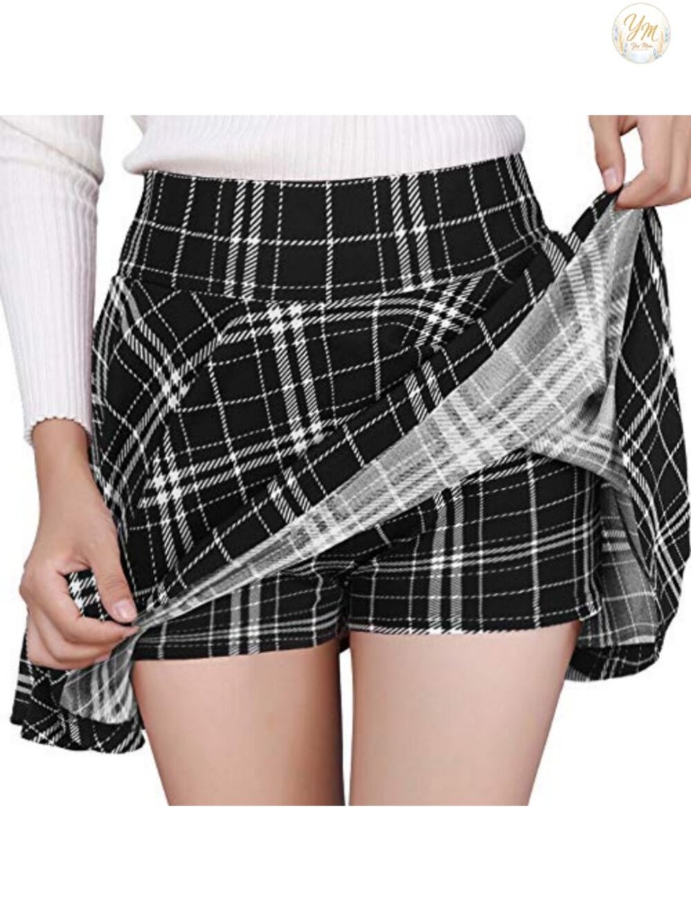 Women's Versatile Skater Mini Skort Built-In Shorts A-Line High Waist